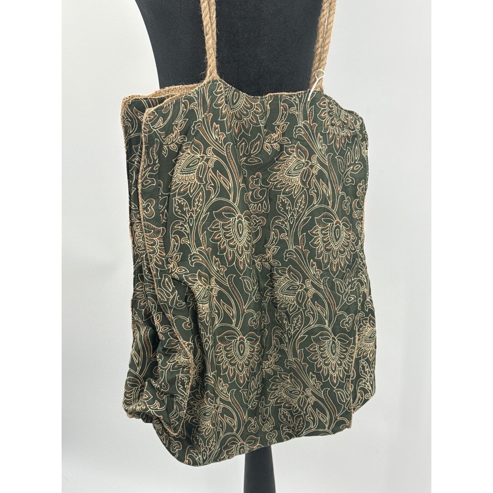 Karma Highway Green Floral Paisley Viscose Tote Bag Jute Lined Rope Straps